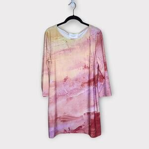 NEW Le Galeriste Cheryl King Long Sleeve Tunic Pink Yellow Women’s Large